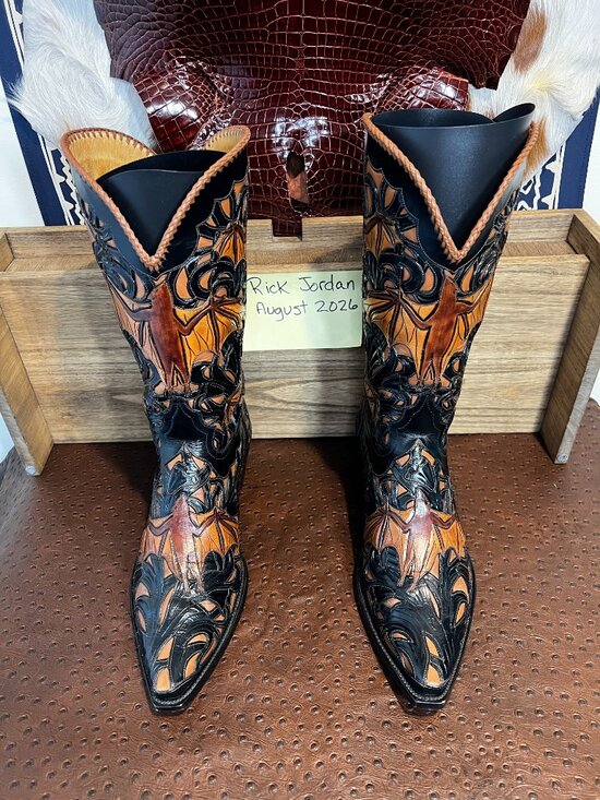 Famous Liberty Boot Co. Full Tooled Bats Cowboy Boots with Regal Braiding 11D main image 8